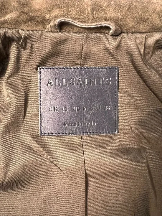 ALL SAINTS Olive Suede Balfern Biker Jacket size 6 - Picture 7 of 8